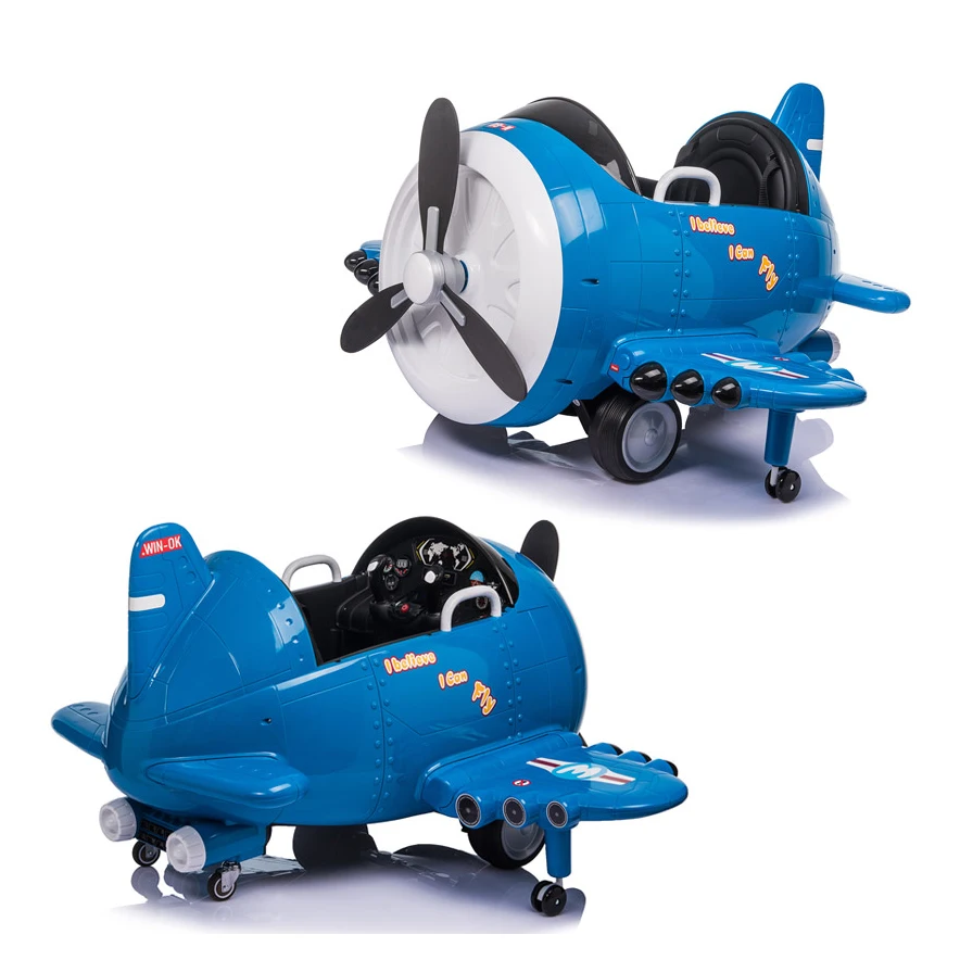 Kids Toy Electric Ride Airplane 360 Degree Rotation 12V Airplane with Remote Control FM Radio USB  Volume Control Horn