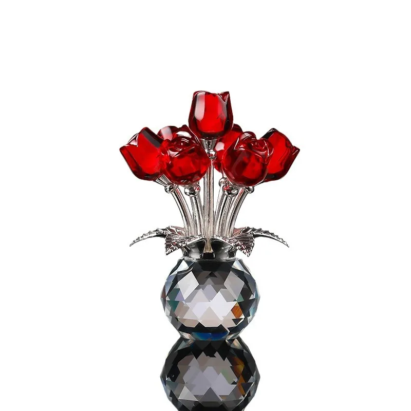 Red crystal rose small ornaments home decoration ornaments simple modern cross-border supply factory direct sales