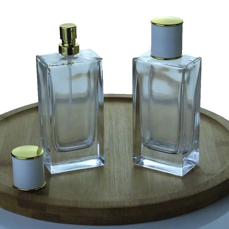 Hot sale Bottle for Perfume 50ml Clear square glass atomizer perfume bottle spray Glass Bottle with White Lid (GPM01-50)