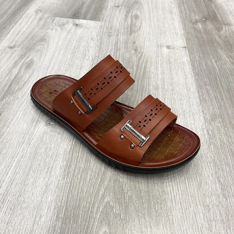 Мужские модные тапочки с резьбой и полоской стильные мужские двойной пряжкой