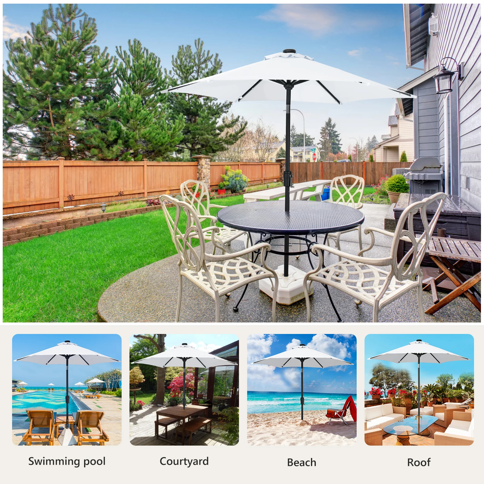 Garden Pool Giant Sunshade Heavy Duty  Waterproof Fishing Solar Umbrellas Outdoor Patio Parasol With Led Light