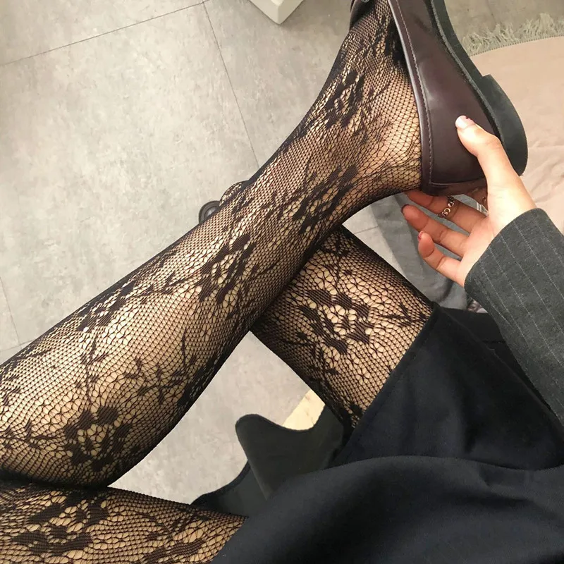 Women Sexy Mesh Hole Floral Diamond Printed Fishnet Tights Mesh Stocking See Through Pantyhose