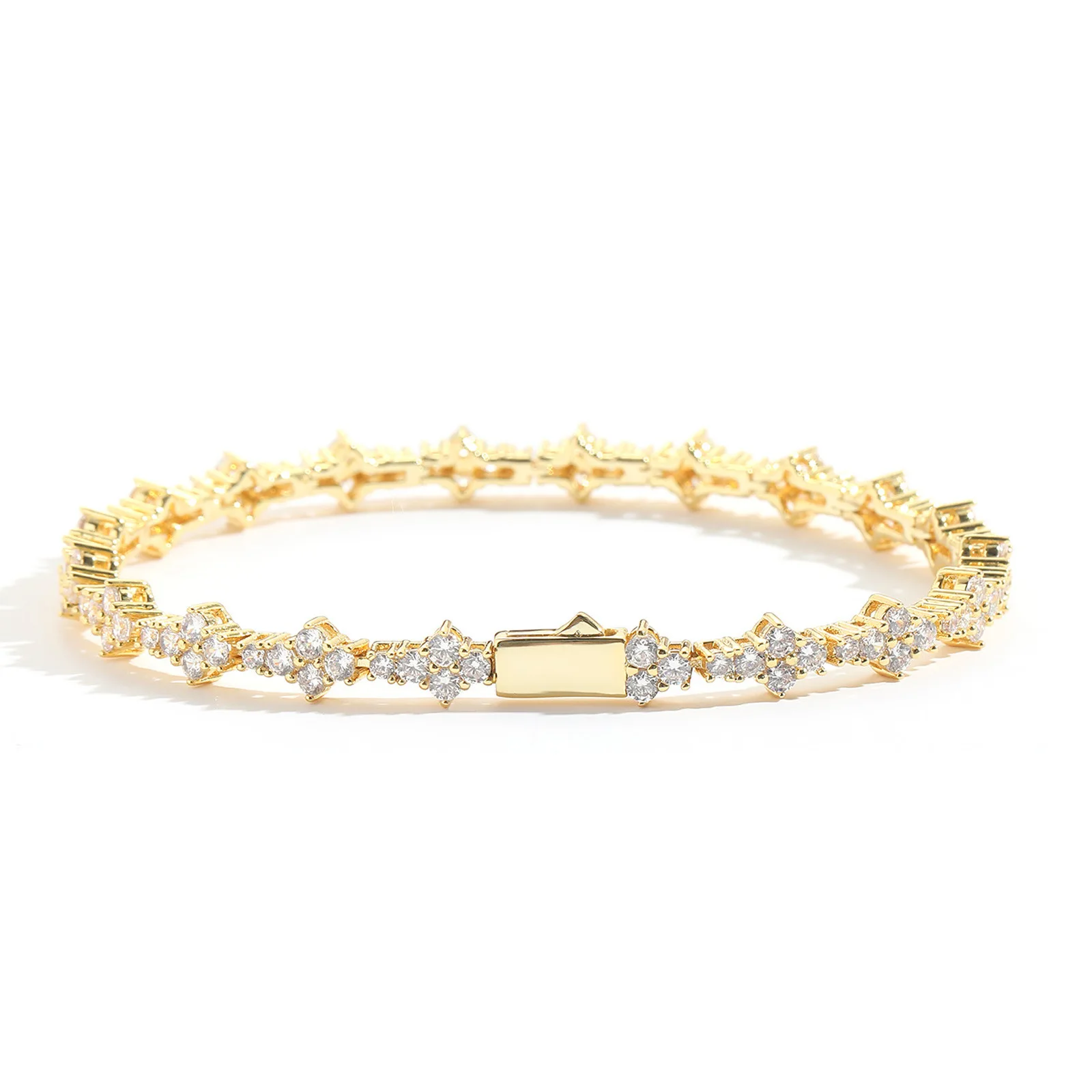 European and American plum blossom tennis chain men hip-hop bracelet zircon fashion brand spring buckle jewelry