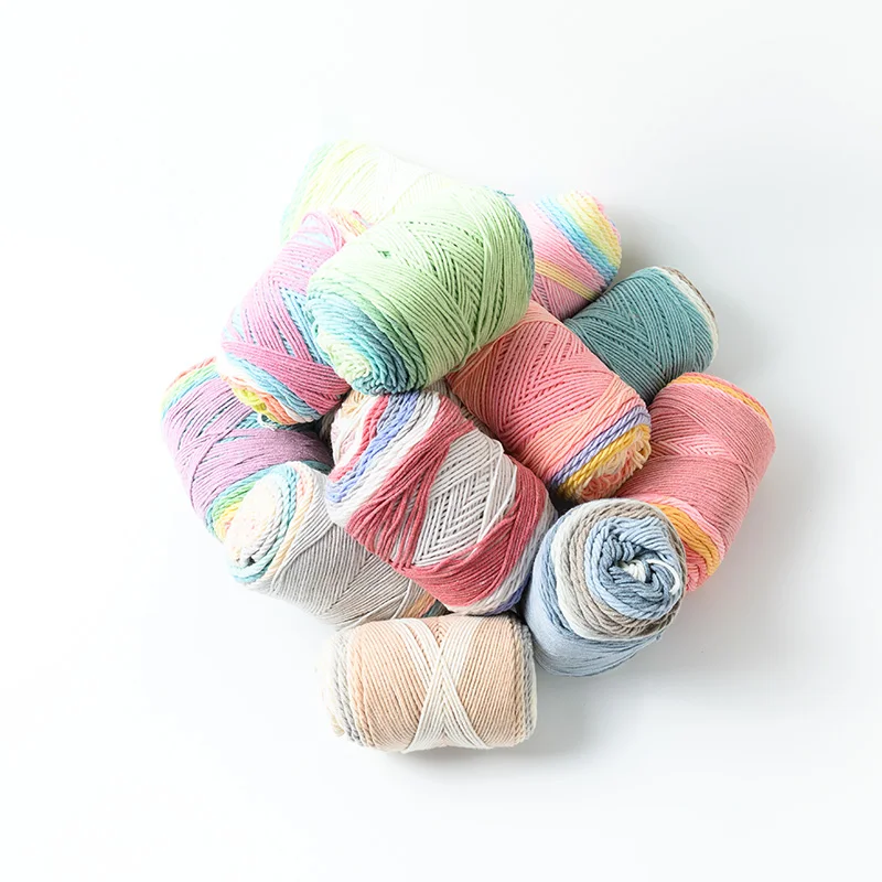 Hot sale rainbow 45% cotton and 55% acrylic blended Multicolor crochet cake yarn ball