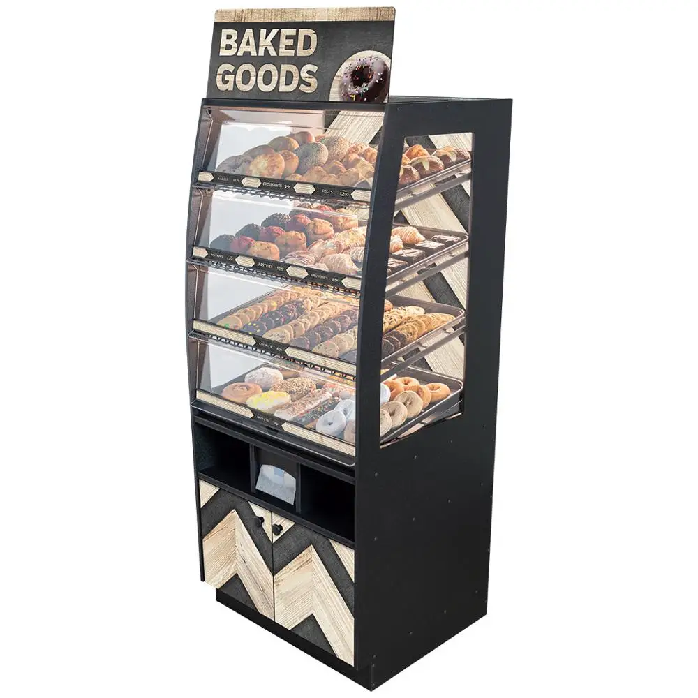 Modern Minimal Bakery Candy Showcase bread display Case of Floor-Standing with Premium LED Back Panel