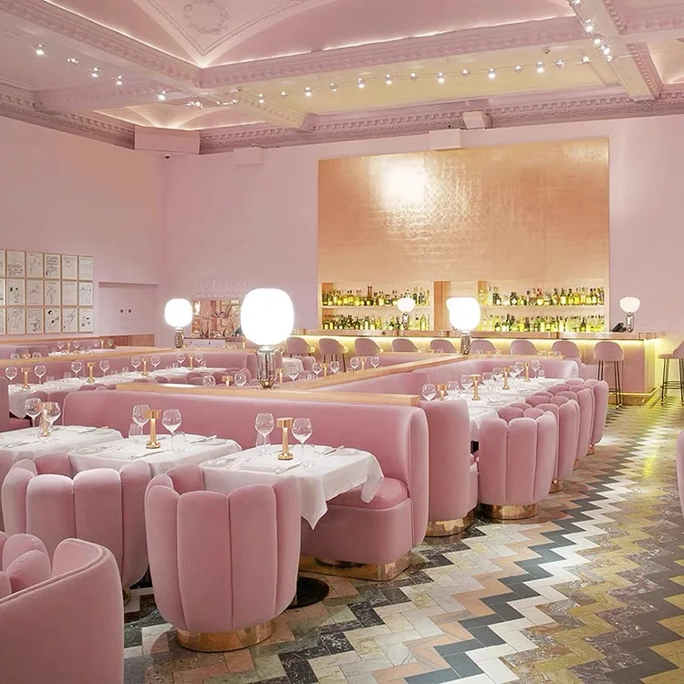 Nordic style restaurant lovely armchair pink velvet flower cafe sofa chair