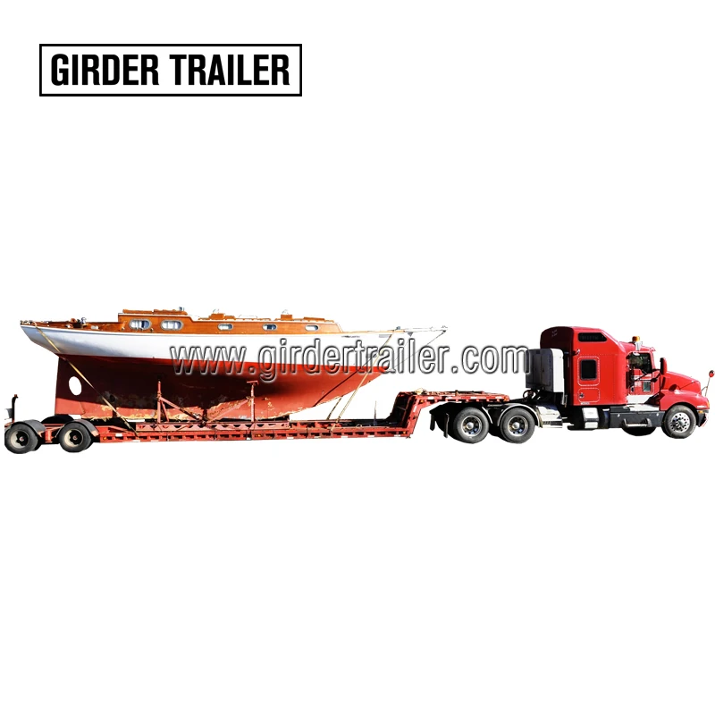 Shandong shiyun 50 tons loader capacity heavy duty  boat transporting 2 axles ship low bed semi trailer with hydraulic jack
