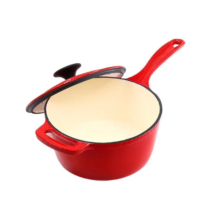 Factory Wholesale Custom Logo Enameled Cast Iron Classic Saucepan with Stainless Steel Knob Lids