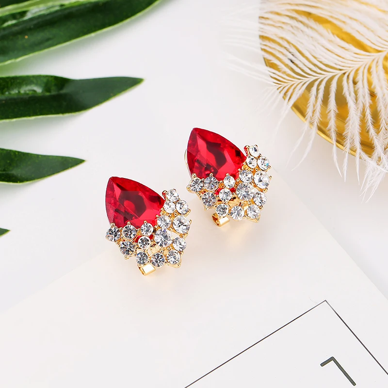 Gemstone Bell Europe and the United States fashionable earrings, exaggerated large red female earrings clip without holes