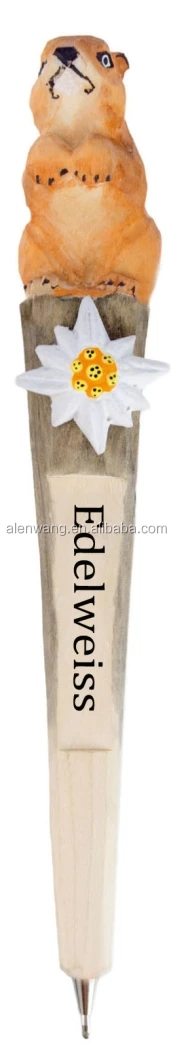 
wooden pen hand made carved animal pen wholesale wood carving handicraft gift creative stationery with flocon and Edelweiss 