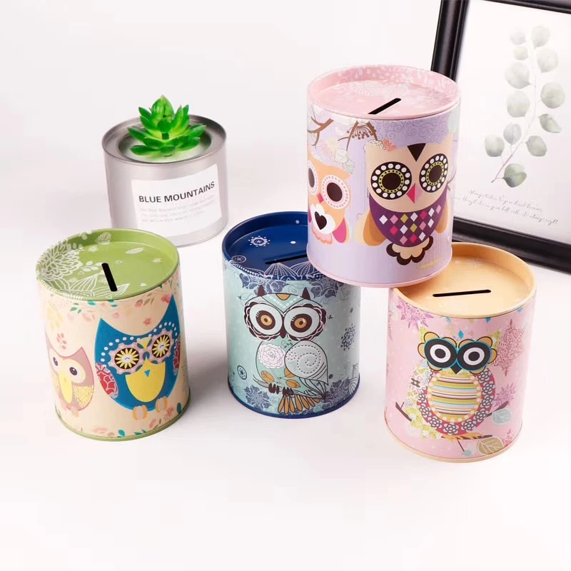 cylinder shape coin bank exquisite classical money tin box wholesale piggy bank