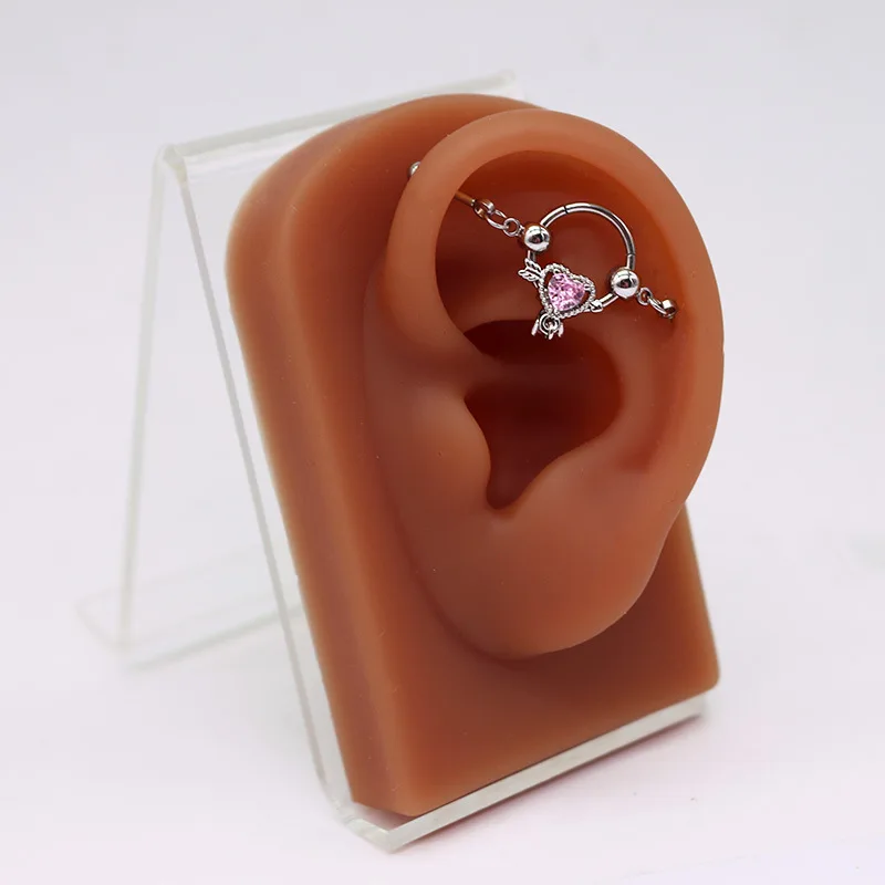 NUORO Simple Surgical Steel Scaffold Industrial Bar Chain Hoop Heart Butterfly Flower Zircon Industrial Piercing