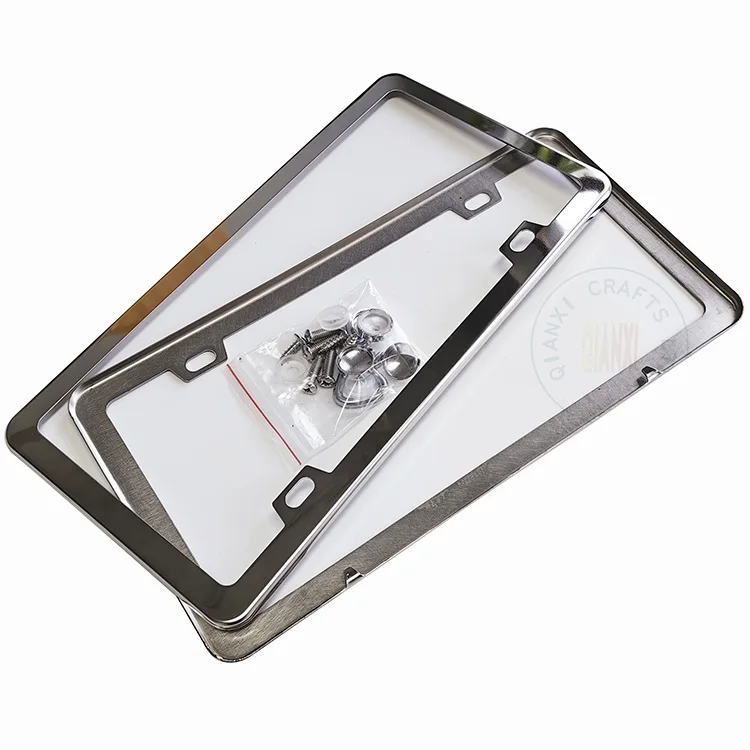 2 Pack License Plate Frames Chrome Silver Stainless Steel Car License Plate Cover Car Accessories with Screws