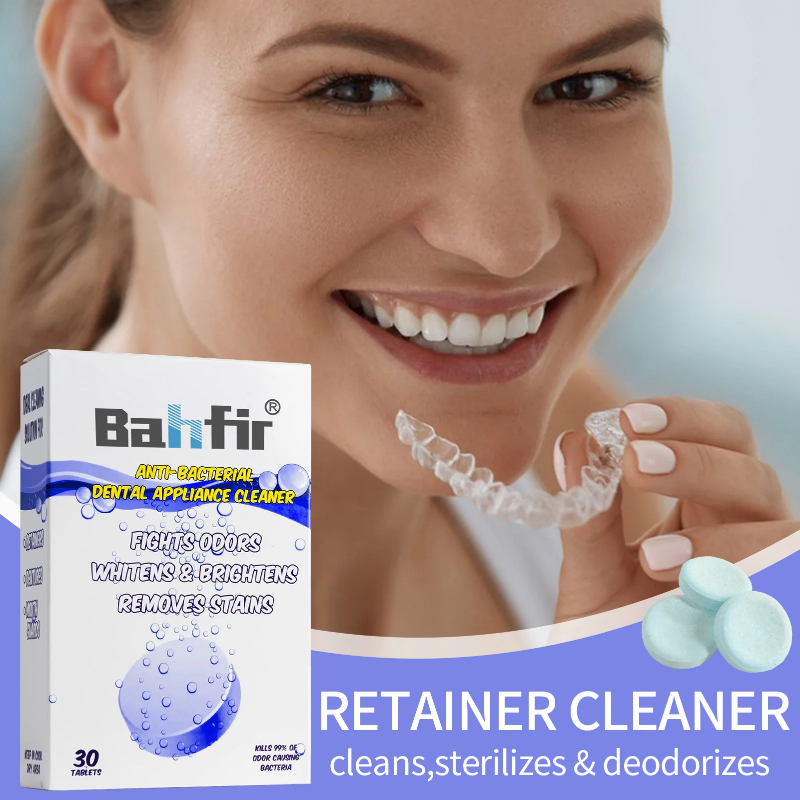Teeth Retainer Cleaner Denture Cleaning Tablet for Cleaning Mouth Guard Removable Dental Appliances