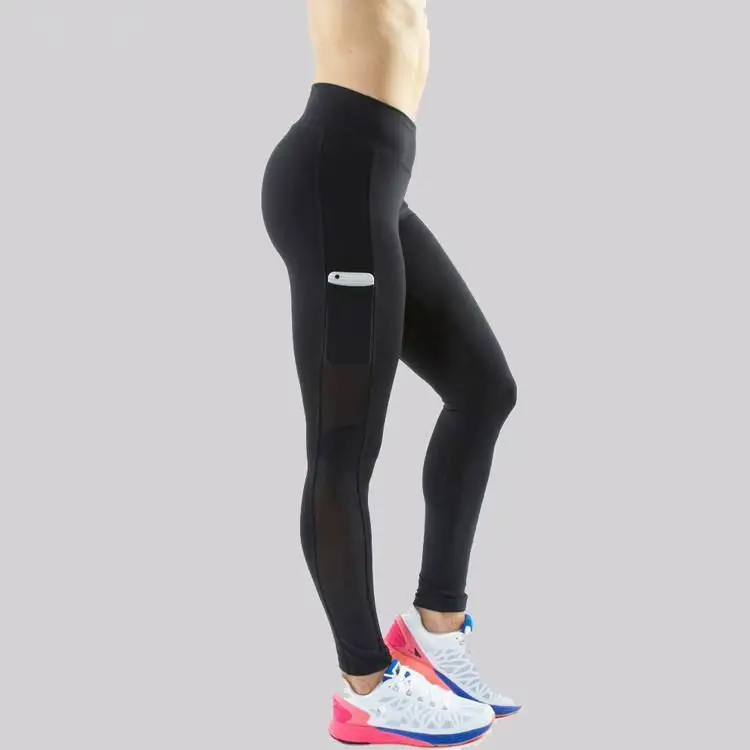 Fitness black tights mesh leggings for women with pocket Pluscool sports leggings