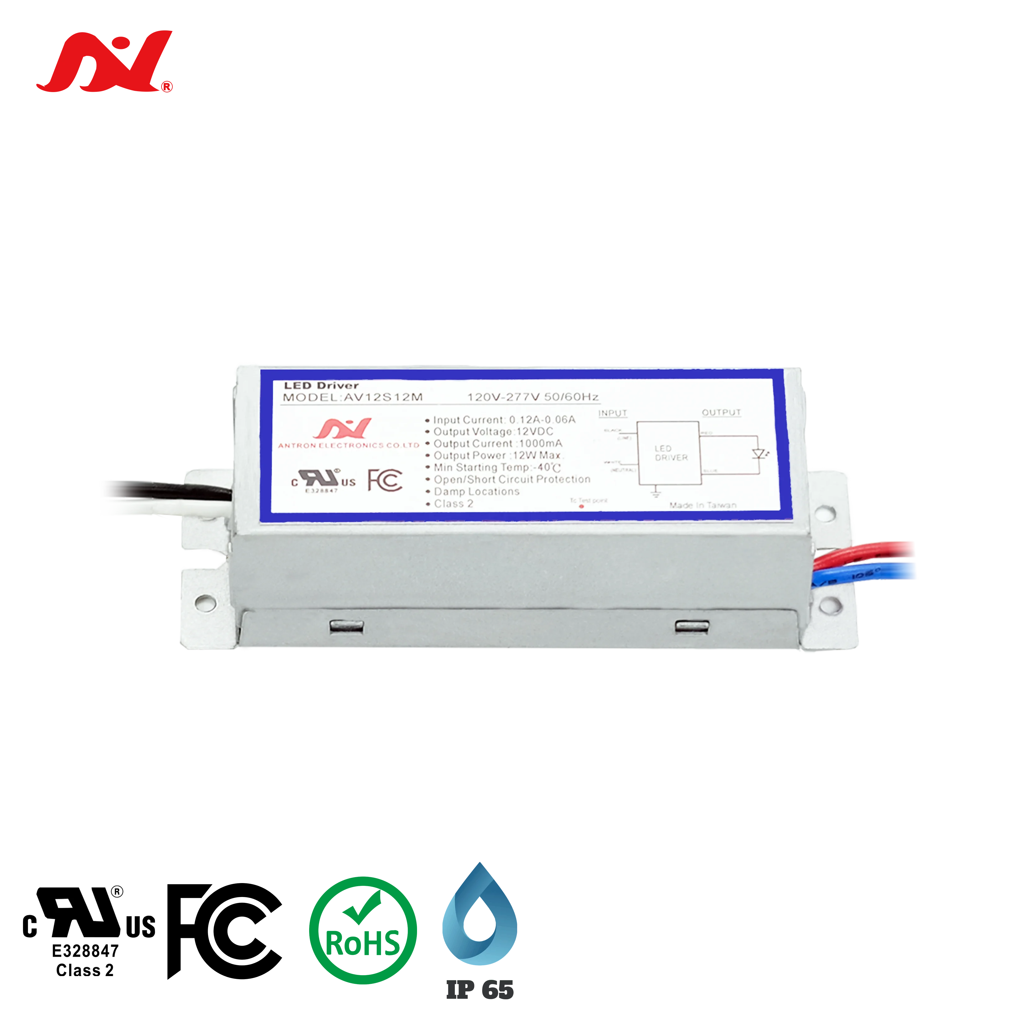 347Vac 20W LED Driver 12v Slim UL Damp Location