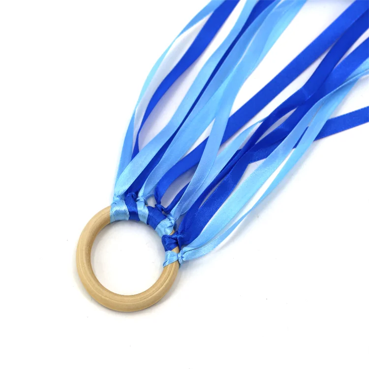 Rainbow Ribbon Rattle Natural Wooden Wind Wand Dancing  Learning newborn teether montessori educational toy wooden Sensory Toys