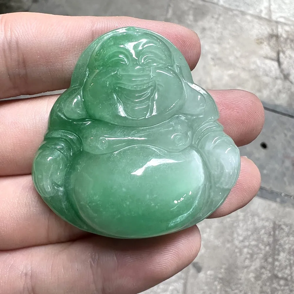 Wholesale Myanmar Bruma Jade White Green Laughing Budda 35mm Carved Jade Pendant For Jewelry Pendent DIY Accessories