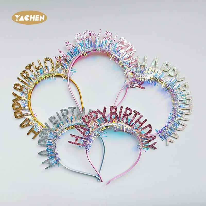 Yachen Hot Sale Glitter Birthday Headband for Women Girls Birthday Queen Crown Birthday Tiara Decorations Party Favors