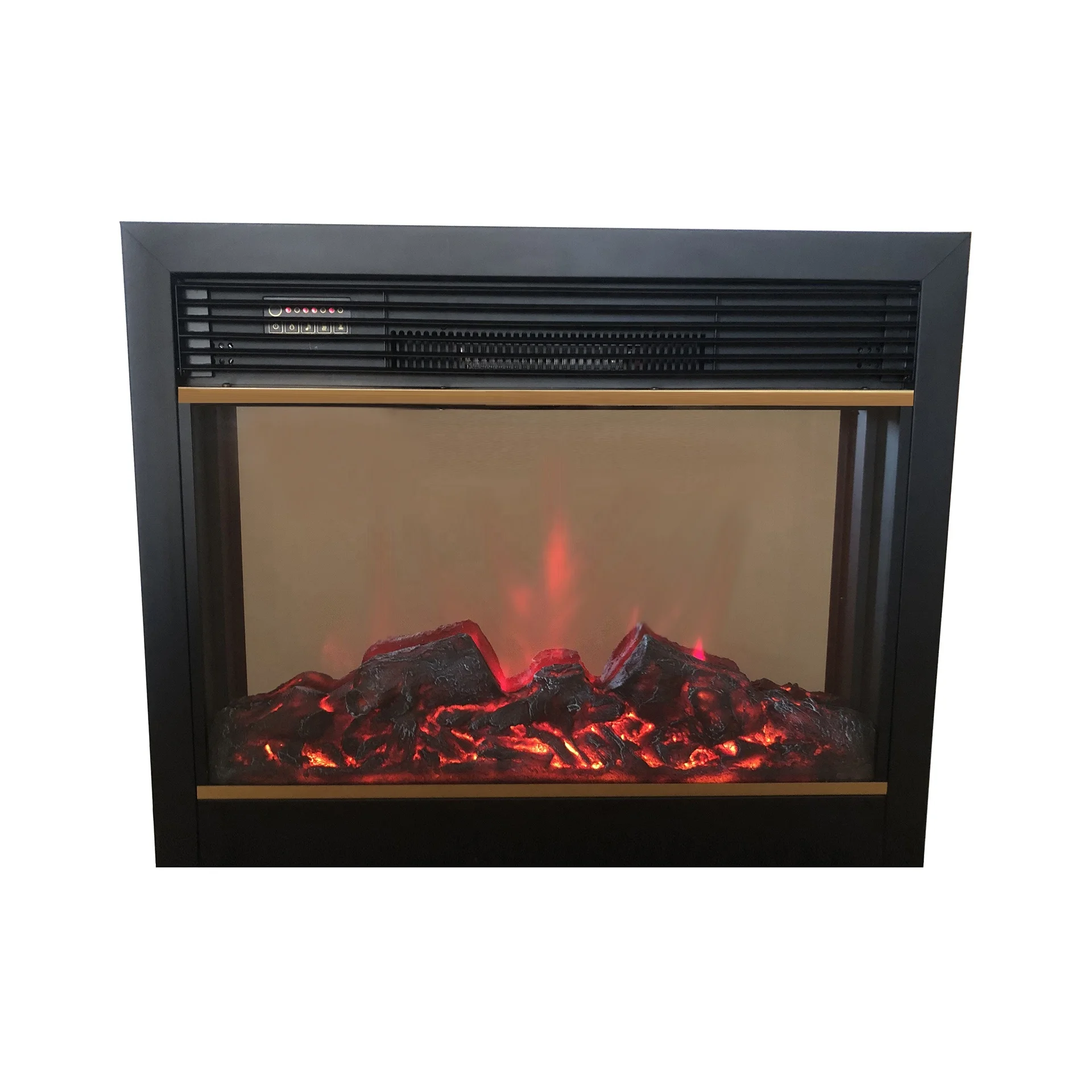 28 Inch Electric Fireplace Insert Electric Fire Firebox Remote Control Included Built-In Firebox Gold Trim