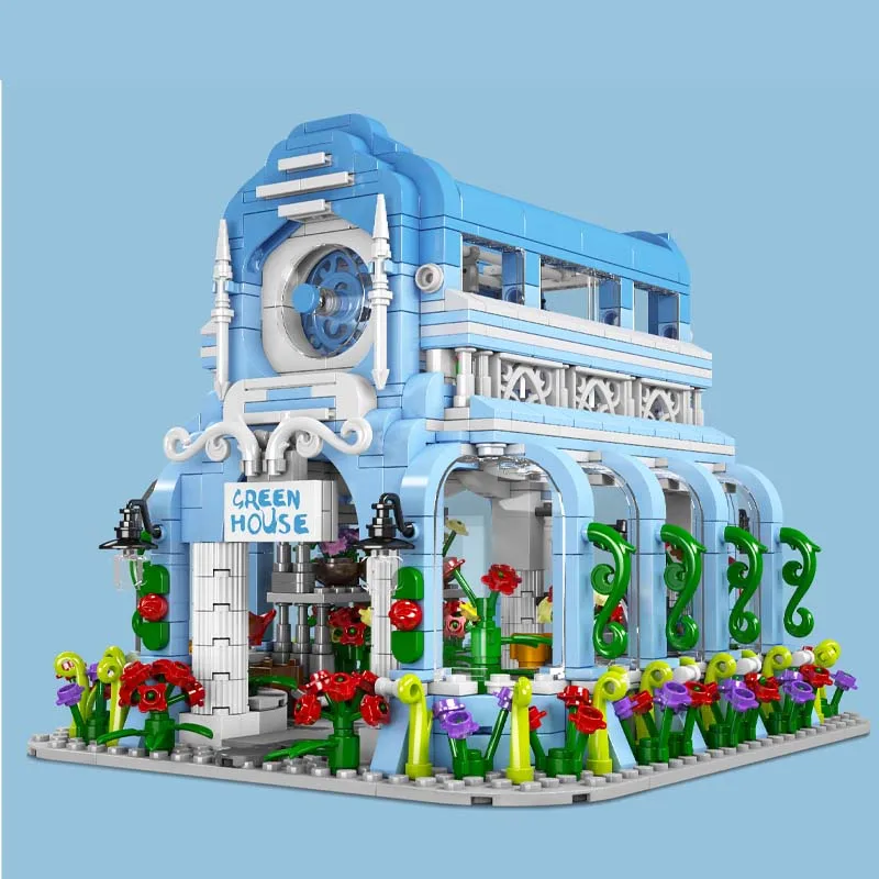 HW Street View Building 1289 Pieces MOC Bricks Flower House Building Model Set With Light STEM Collectible Block 1289PCS
