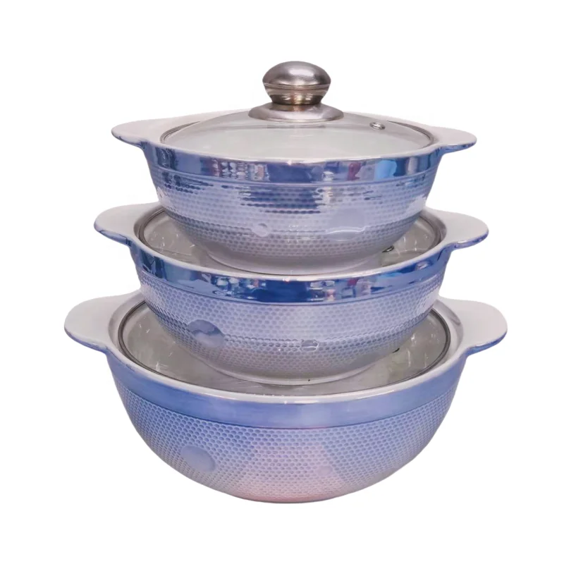 Modern 3-Piece Sustainable Ceramic Soup Pots Set Pink Blue Green with Nordic Table Serving Tureen and Glass Lid