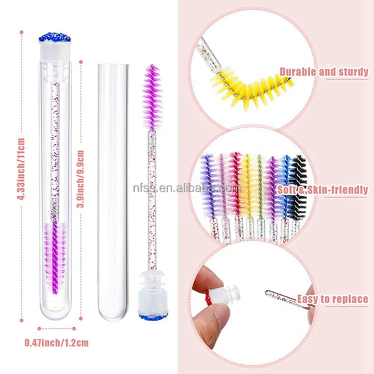 60 200 Pcs Black Glitter Crystal Caste Oil Mascara Wand Lash Spoolies Eyelash Cleaning Brush With Future Clear Handle Case Tube