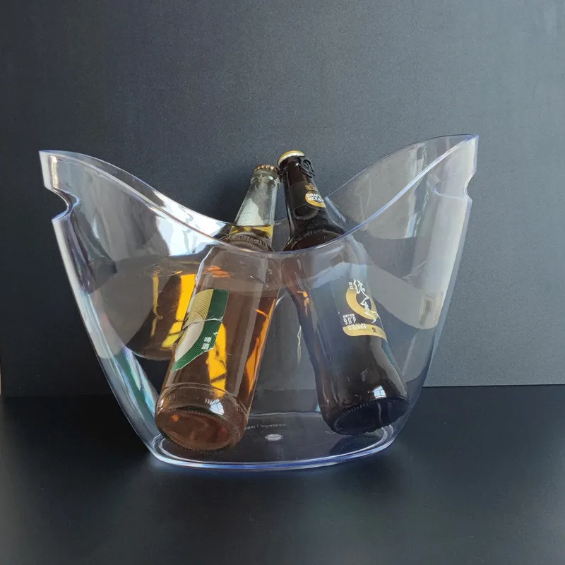 Hot Sale Custom Transparent Clear Table Wine Champagne Beer Plastic Ice Bucket 4L 8L 12L With Handles For Parties and Hotel