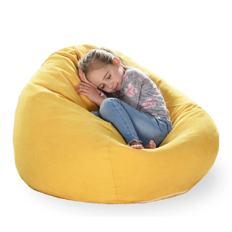 YJ Modern Style Stuffed Animal Storage Bean Bag Chair Cover Cotton Velvet Beanbag with Zipper for Kids Toy Storage (No Filling)
