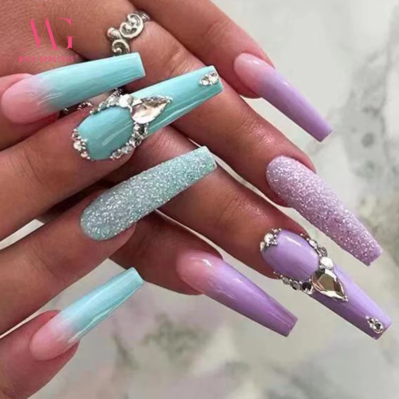 24pcs High Quality Luxury False Nails Extra Long Coffin Fake Acryl Acrylic Nails Tip Wholesale Gel Elegant Design Press On Nails