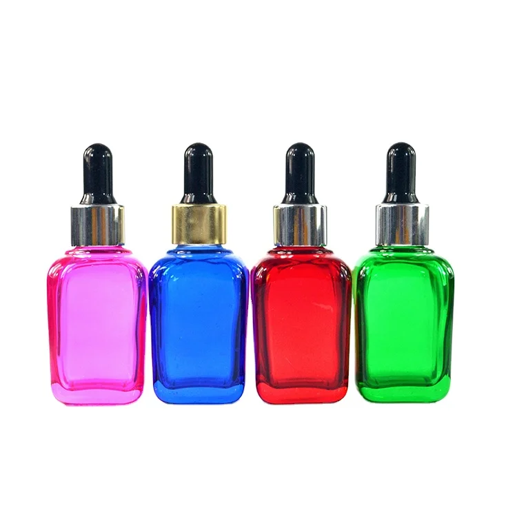 Essential oil bottle black green yellow red dropper screen printing cosmetic packaging cylindrical glass dropper bottle