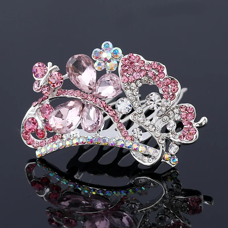 New butterfly flower children tiara crown hair accessories Bride hair comb alloy rhinestone glass tiaras