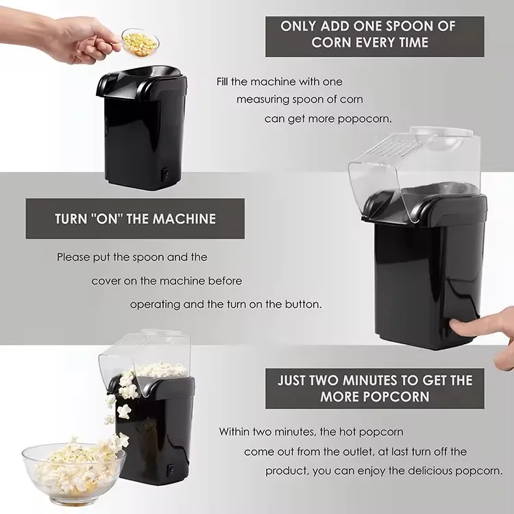 2024 New Tabletop Portable Hot Air Popcorn Maker Mini Popcorn Machine