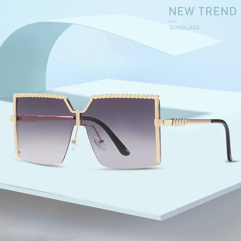 Fashion rimless one-piece sunglasses female cross-border colorful ocean piece gradient color sunglasses trend beach glasses