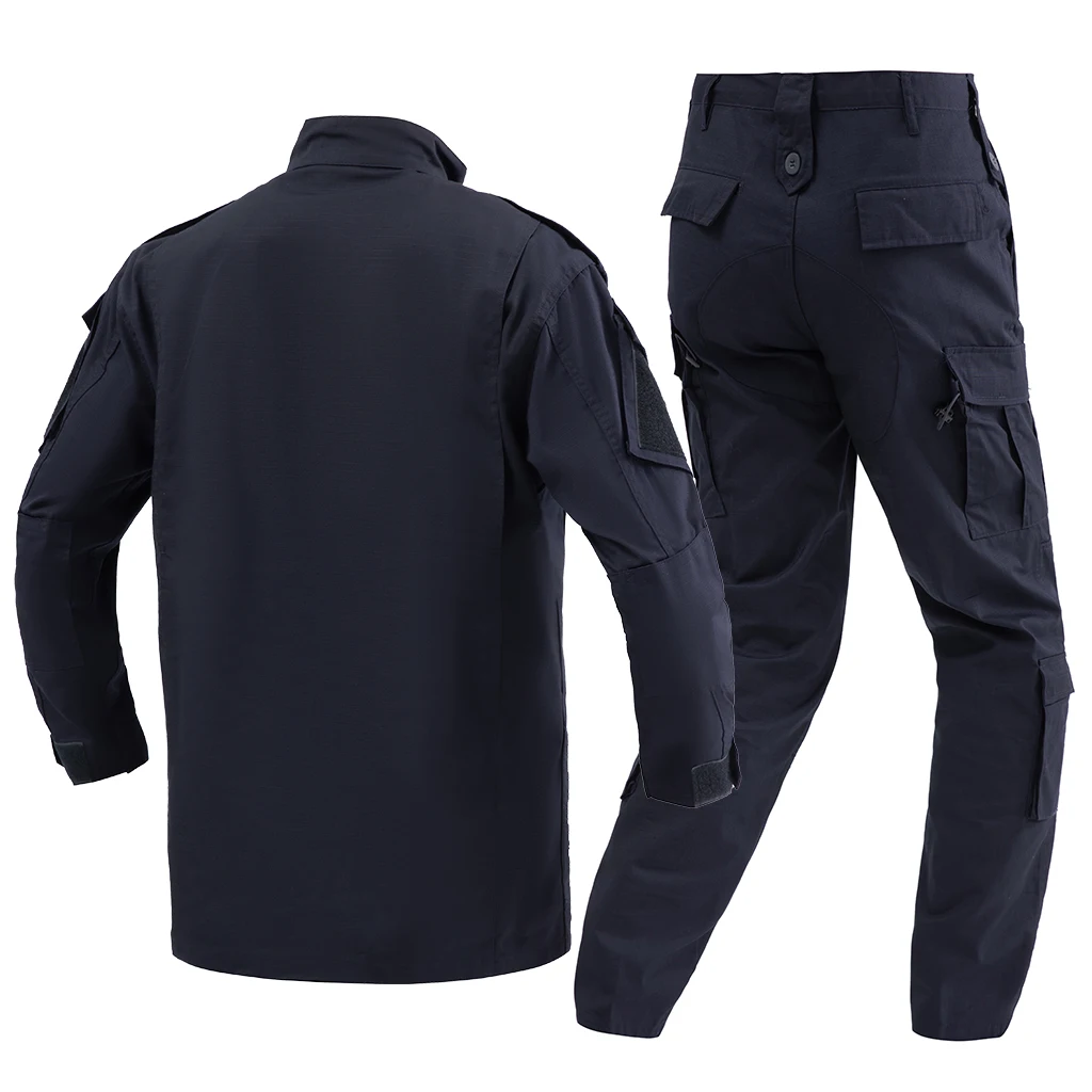 Navy Blue ACU Tactical Combat Training Uniform Set Jacket and Pants 230g/m² TC 65/35 Ripstop Fabric for Outdoor Use
