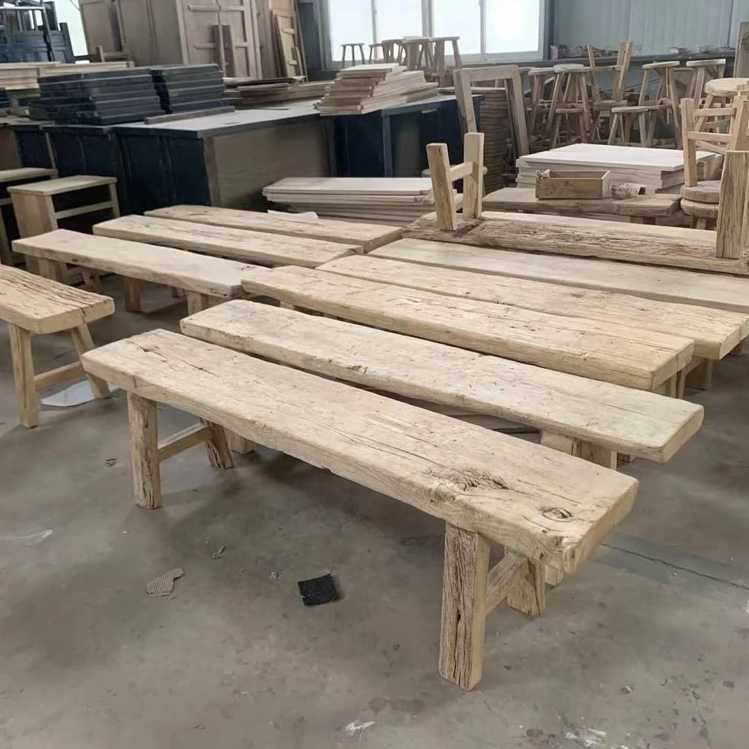 Chinese antique vintage rustic natural original recycled elm slab wood outdoor bench