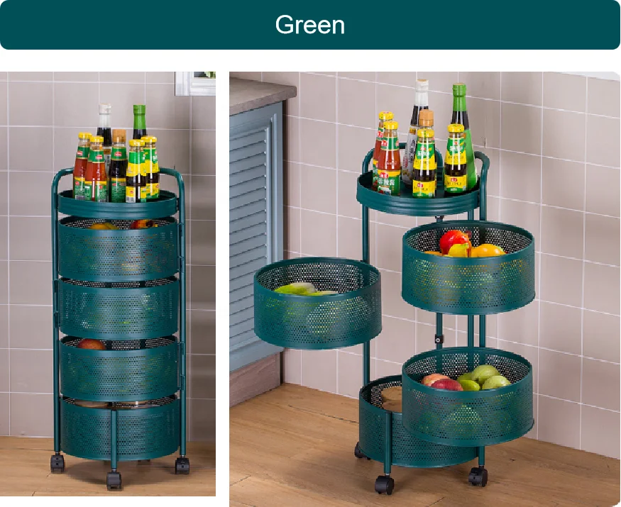 Rust-proof multifunction Metal Rotating Storage Service Trolley Kitchen for Fruit Vegetable