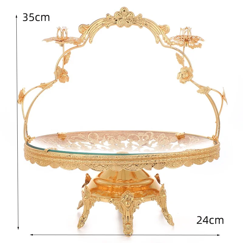 Hot Selling Metal Round Fruit Snack Glass Plate Storage Tray for dry fruit tray