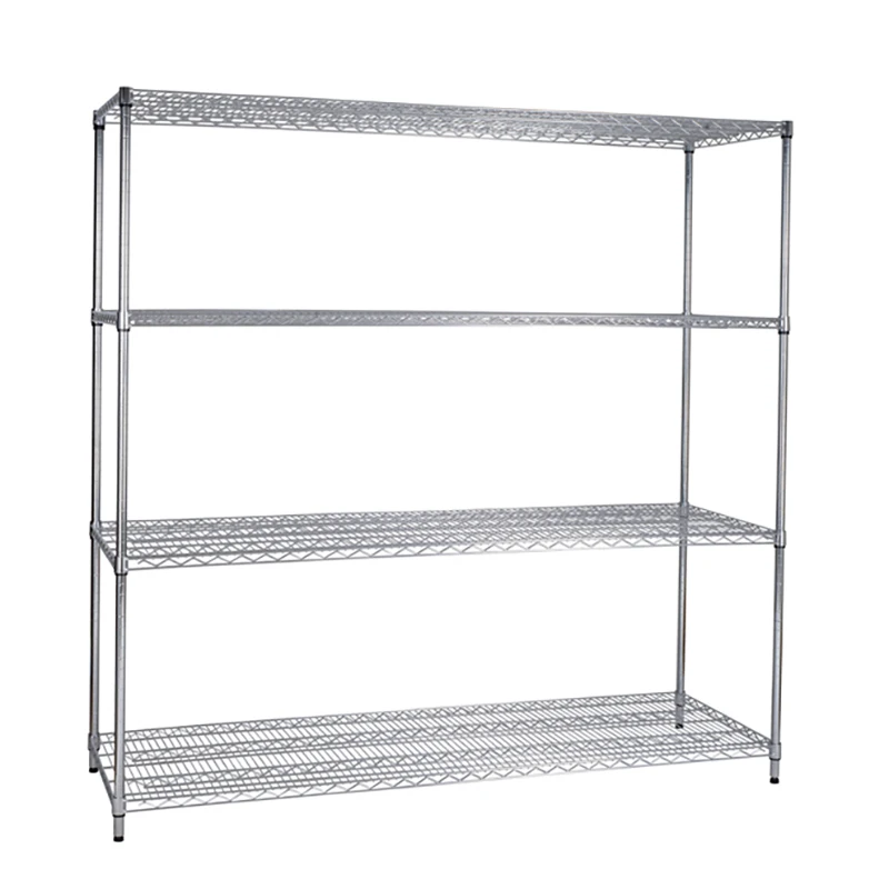 Customized stainless steel wire mesh shelves anti-rust 4 tiers shelving trolley moveable cart for commercial using