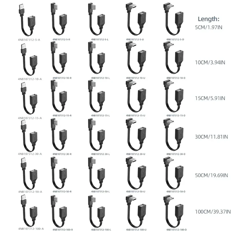 5cm 10cm 15cm 30cm 50cm 100cm 90 Degree Up & Down & Left & Right Angled USB 2.0 A Male To USB Female Extension Adapter Cable