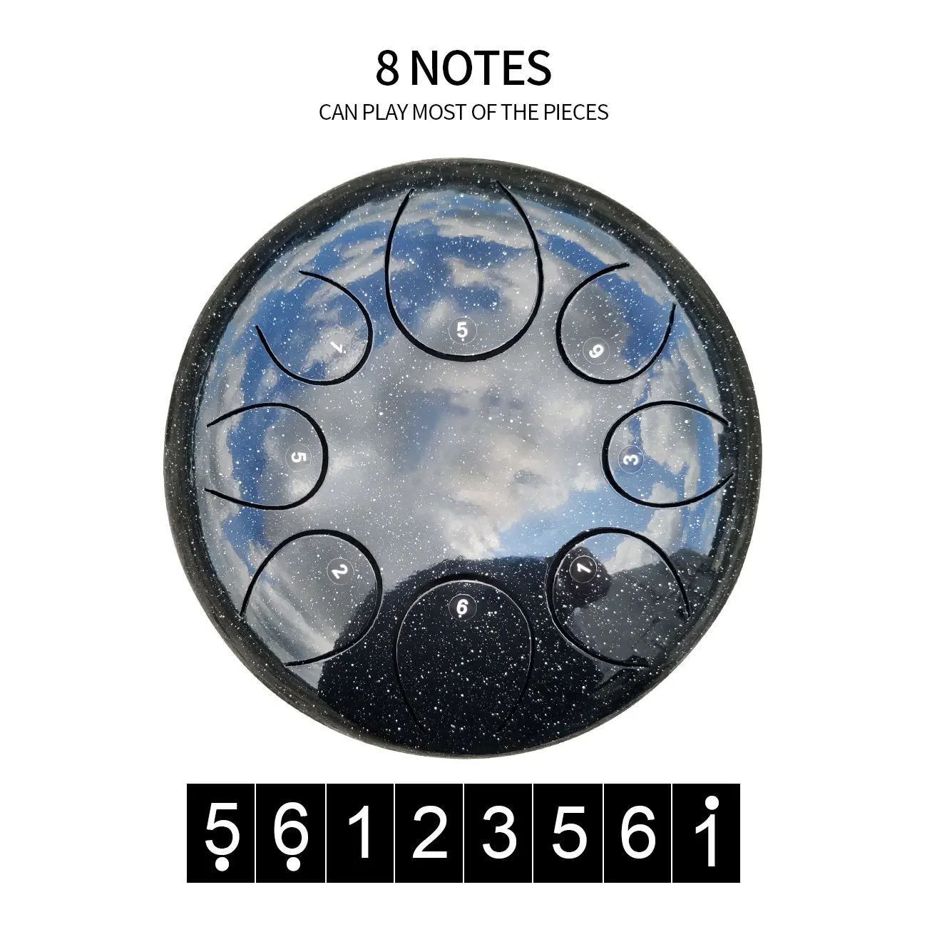 ASTEMAN Steel Tongue Drum Star series Starry Black 6 inch 8 tone C key  Lotus Steel Tongue Drum