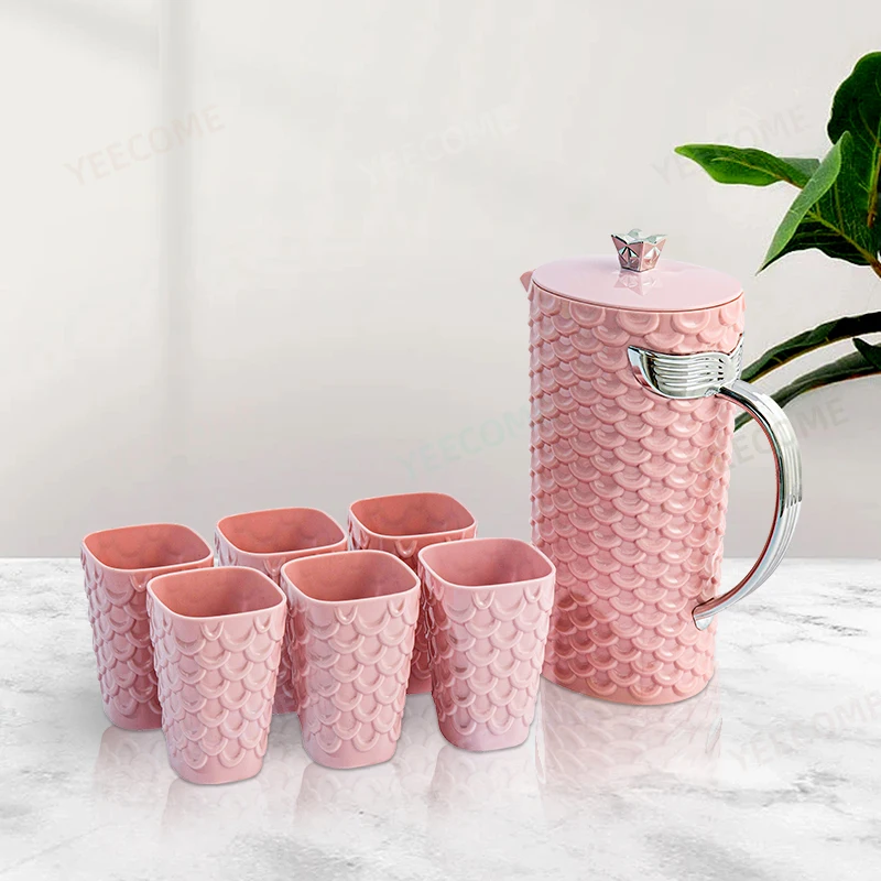 YJM8567B Capacity 2.2L tea pot Discount Promotional Style Fish Scale Water Jug  7 PCS plastic jug fashion water pitcher
