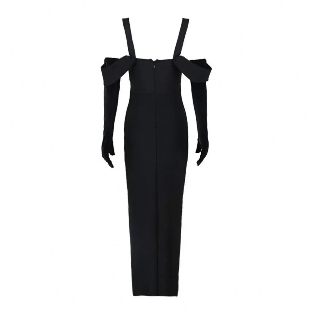 2024 Cross-border Women's Clothing Fashion Sexy Black Long Sleeve Bandeau Sling Dress Bandage Slim Flower Summer Mini Casual