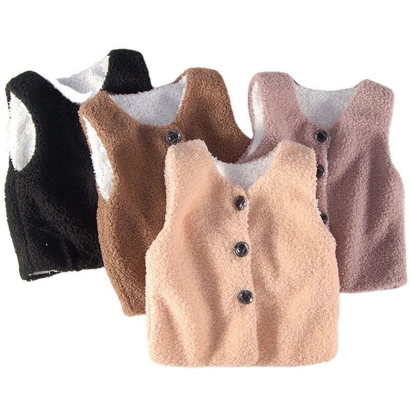 
QC MJ 015 Autumn and winter lamb wool plus velvet vest baby outing warm baby winter vest  (1600141090339)