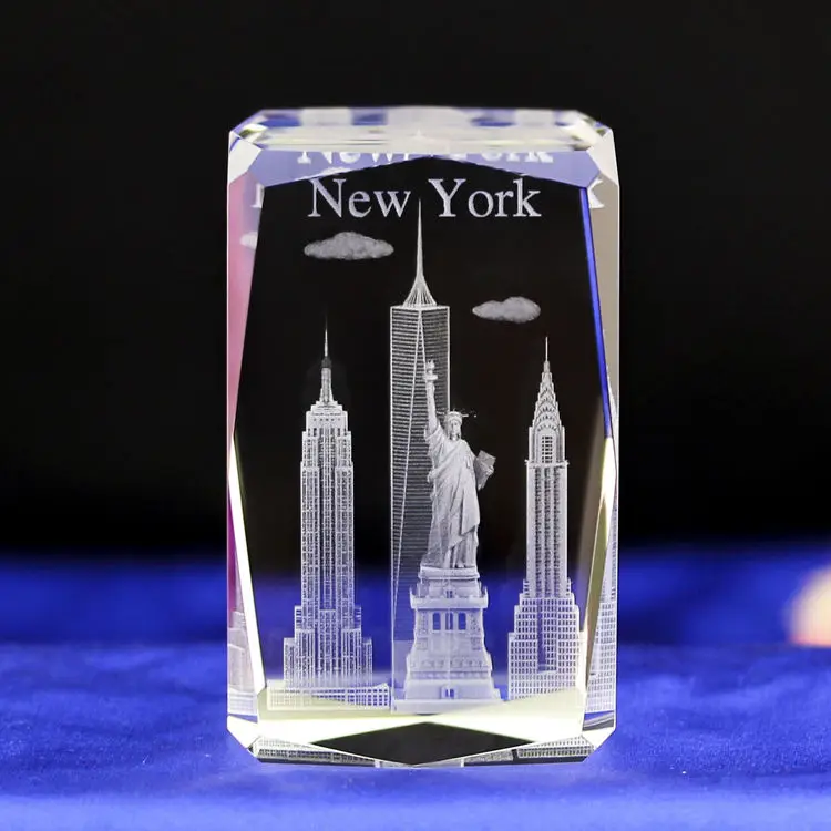Tourist Souvenirs Gifts 3d Laser Crystal Engraving NYC Landmarks Statue Of Liberty NYC Skyline Engraved Crystal Crafts