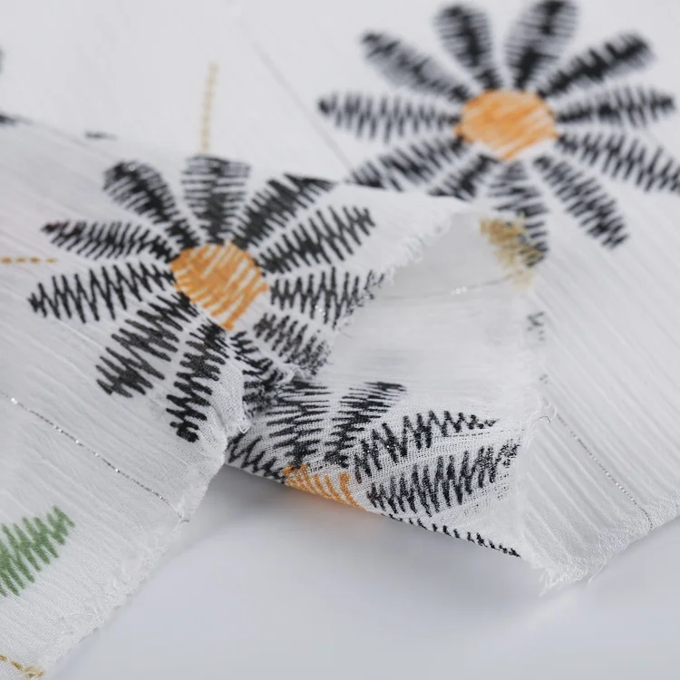 Spring summer fresh cute design silver lurex glitter chiffon fabric printed with leaves and small flower for dresses