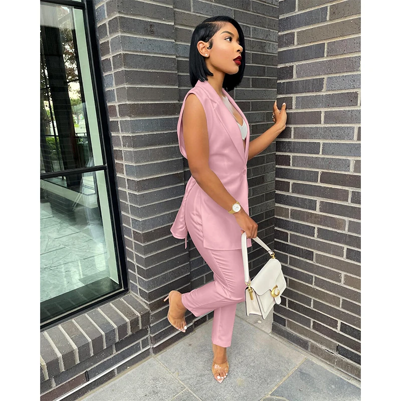 Factory Direct Sales Fashion Casual Solid Color Slit Top And Trousers Suit Two Piece Suit