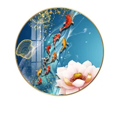 Modern light luxury fish living room Nordic porch circular decoration restaurant diamond crystal porcelain painting