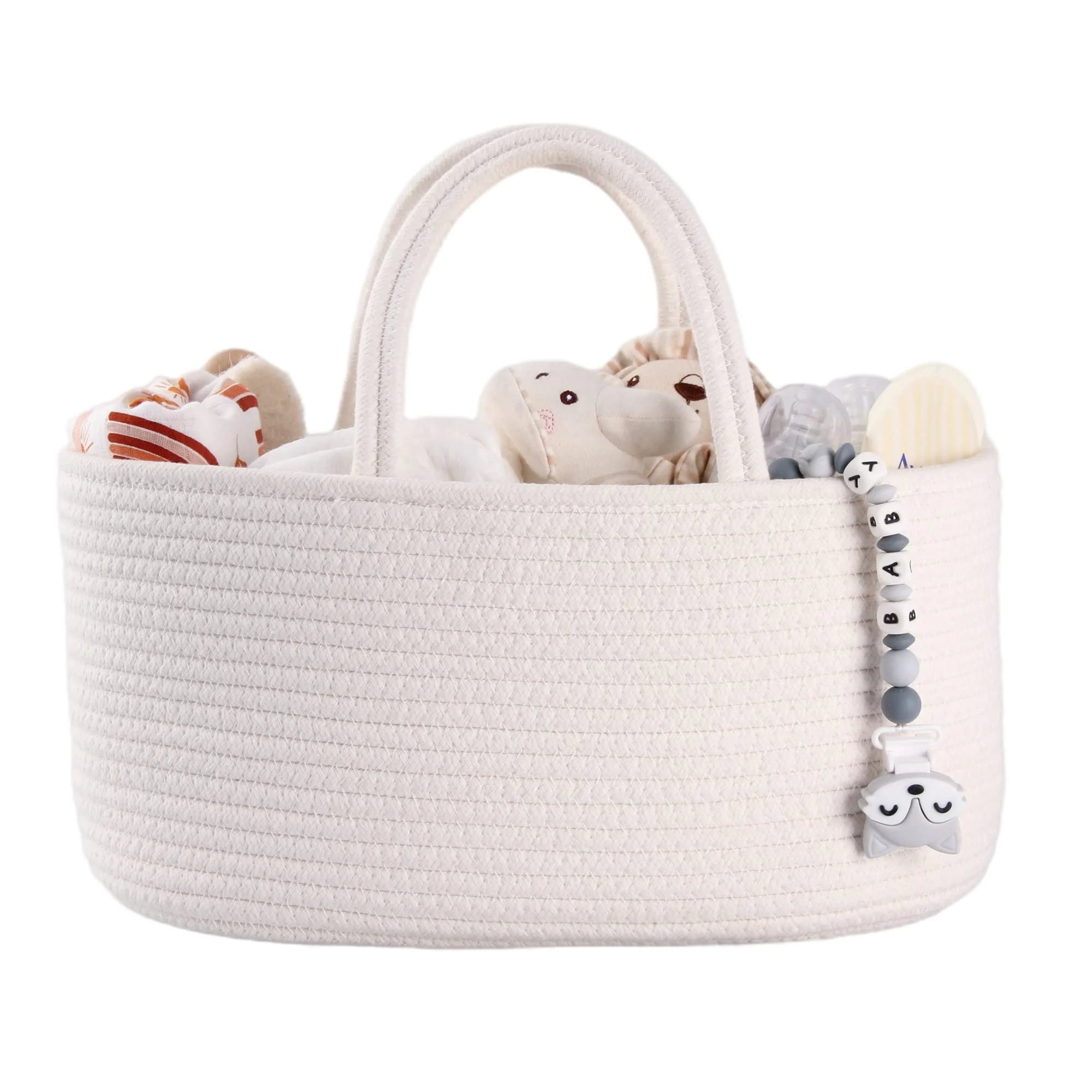 Baby Diaper Caddy Organizer for Girl Boy Cotton Rope Nursery Storage Bin Basket Portable Holder Tote Bag for Changing Table