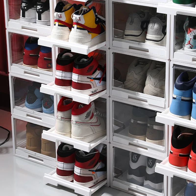 Clear Drop Front Stackable Shoe Magnets Sneaker Shoes Storage Drawer Box